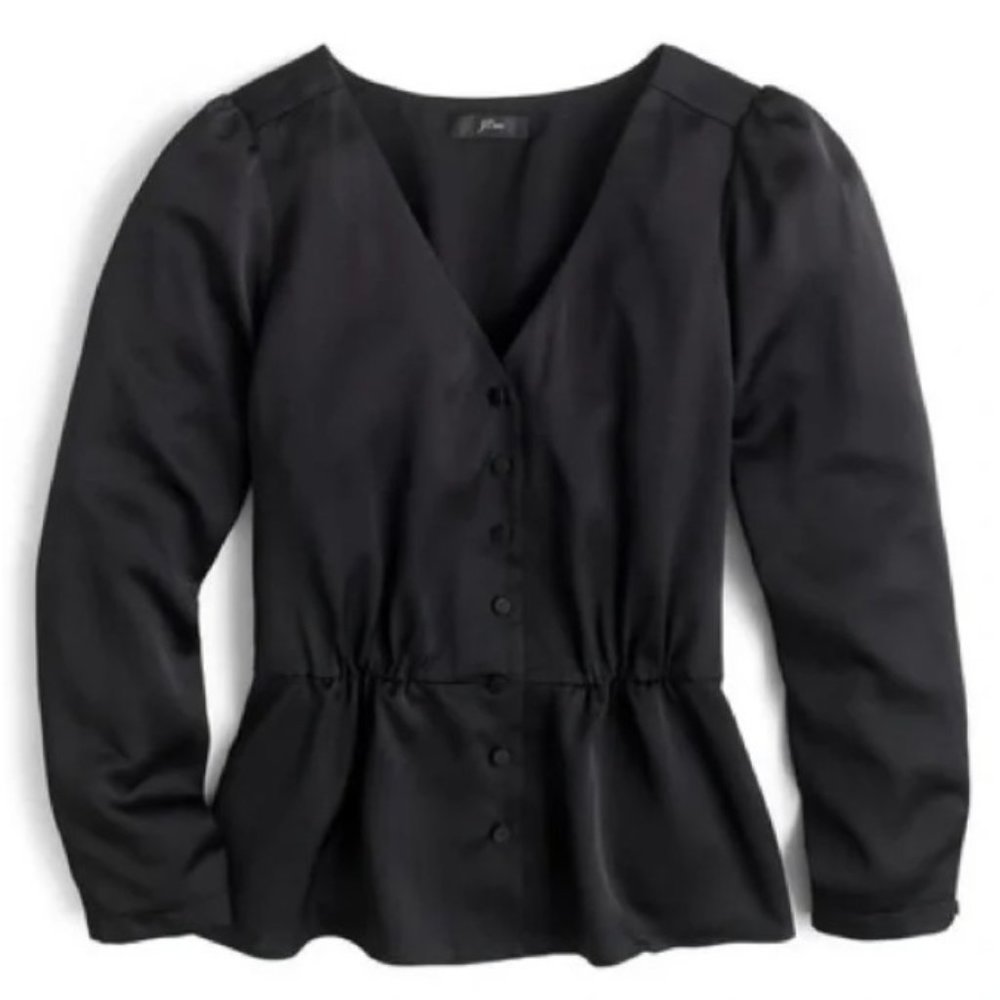 J.Crew Black Satin Peplum Top